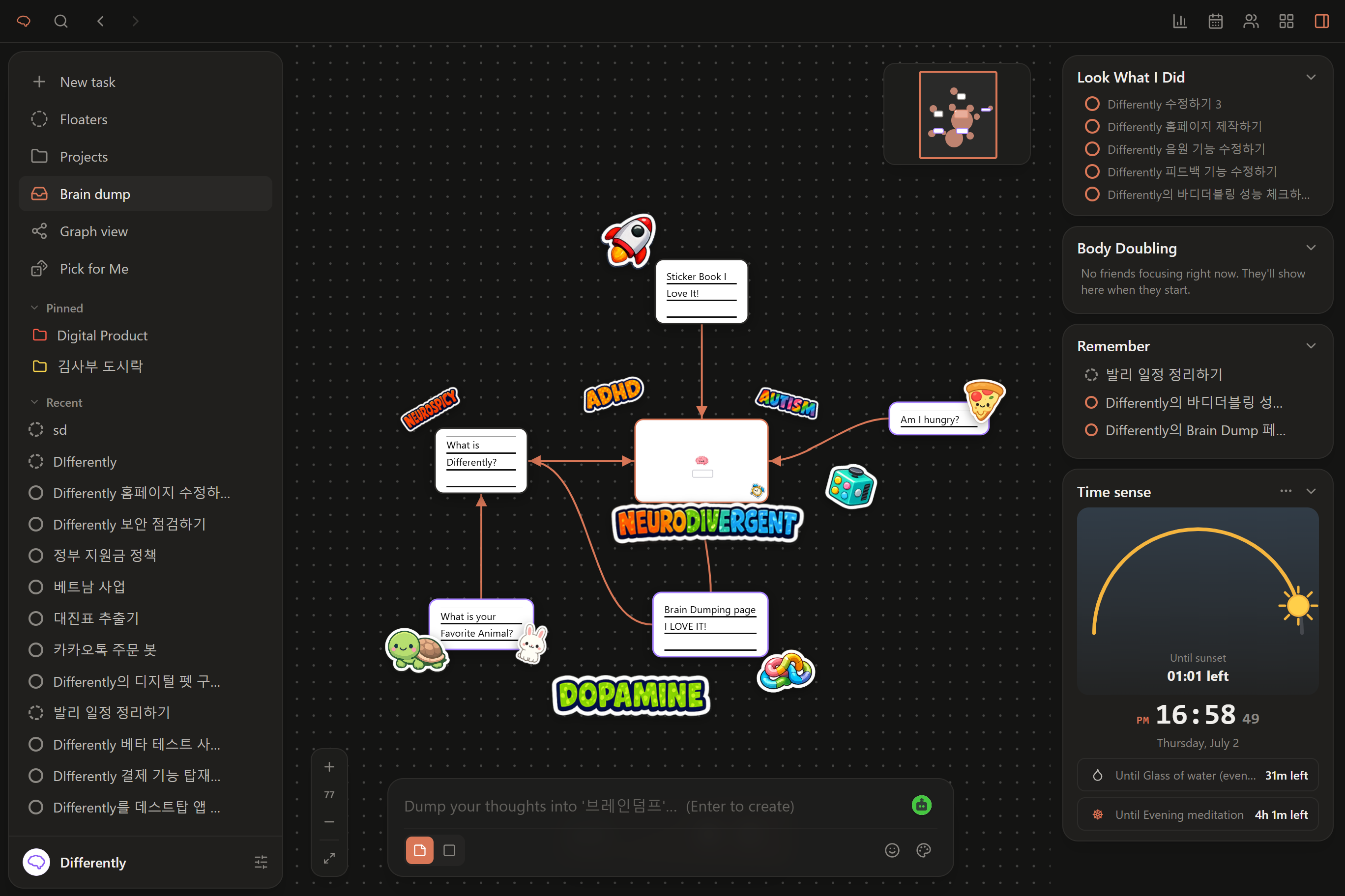 BrainDump — infinite whiteboard for scattered thoughts (dark theme)