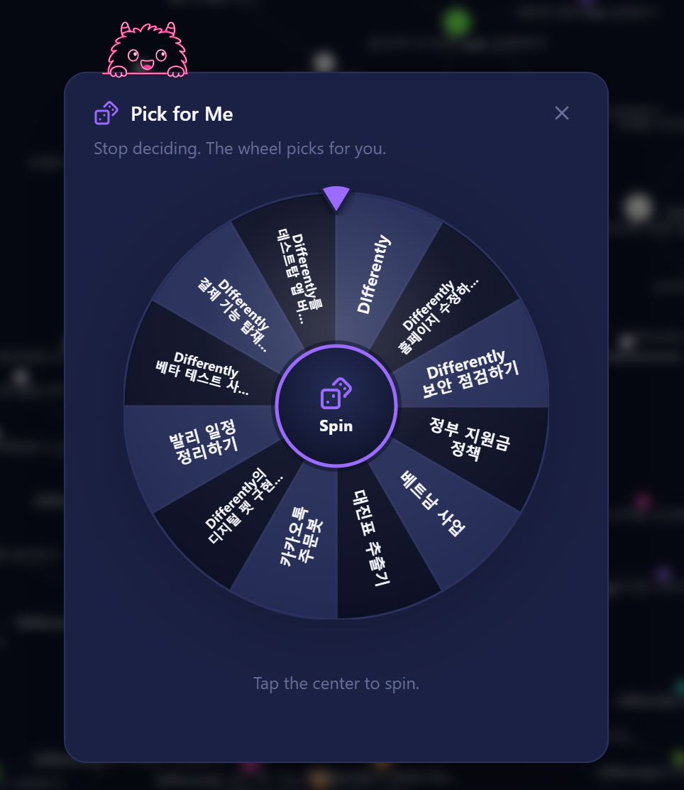 Pick for me — the wheel decides your next task (neon theme)